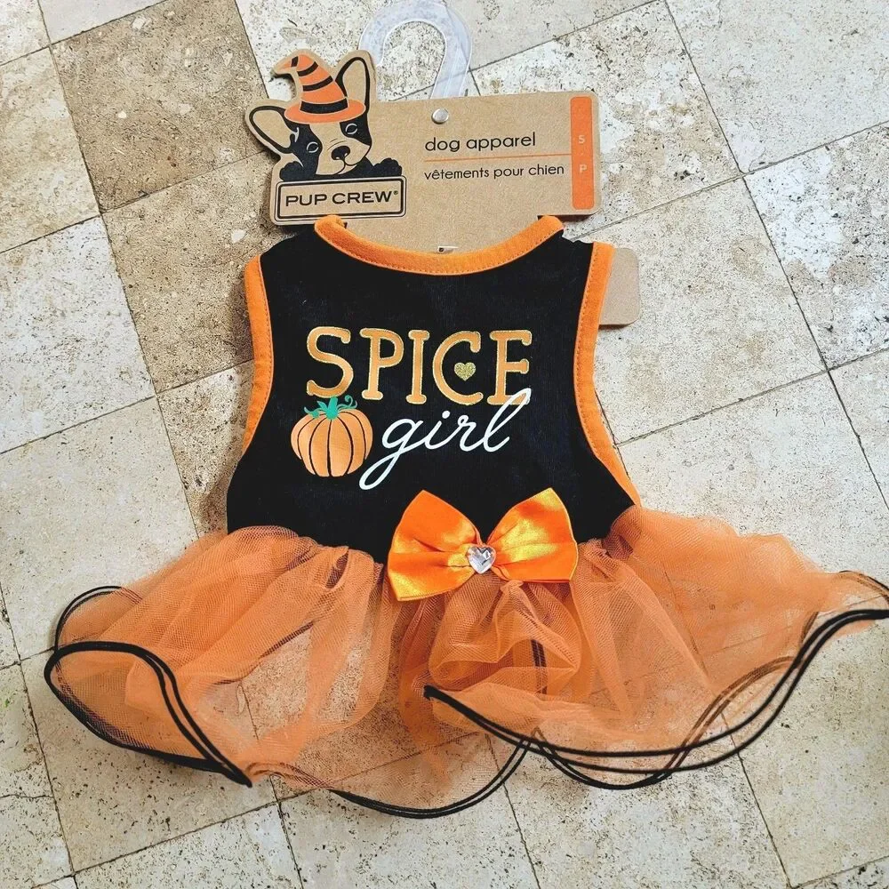 NEW Size SMALL Pup Crew Dog Dress Spice Girl Pumpkin Halloween Outfit Tutu